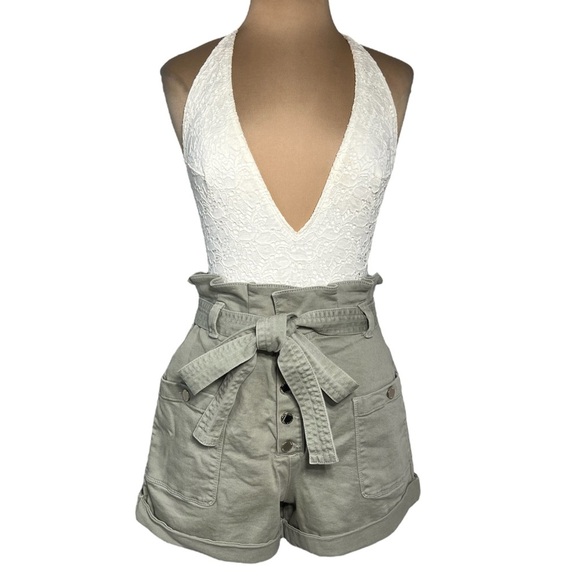 Ted Baker London khaki green paper bag shorts size 32 - Picture 3 of 10